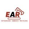 EAR Logo mit Schriftzug Entsorgung Abbruch Recycling und grafischen Hausdach-Elementen in Rot und Schwarz