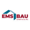 Logo der EMS BAU GmbH & Co. KG mit stilisiertem Haus-Symbol in Blau und roter Schrift