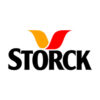 Storck Logo mit orangem und rotem Flügel-Symbol über schwarzem Firmenschriftzug